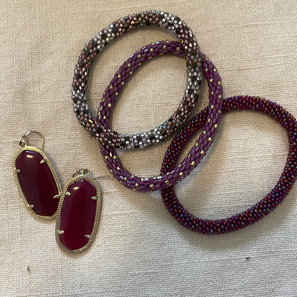 Kendra Scott earrings + beaded bracelets (not KS)